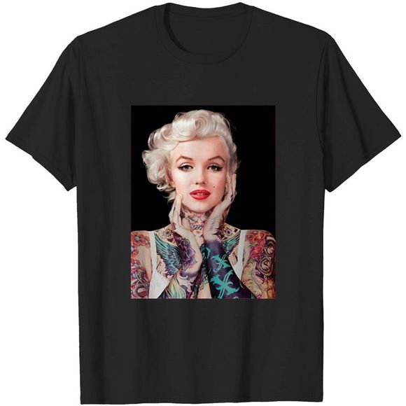Gildan Tops - Marilyn Monroe Tattoos Black Pop Culture Graphic T-shirt